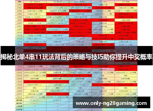 揭秘北单4串11玩法背后的策略与技巧助你提升中奖概率