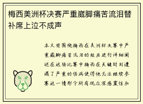 梅西美洲杯决赛严重崴脚痛苦流泪替补席上泣不成声